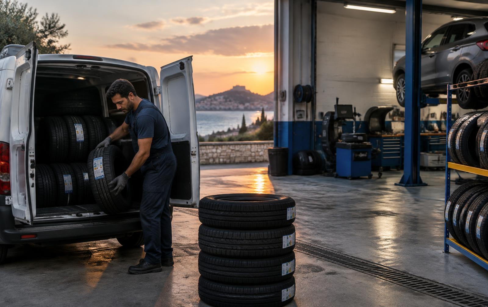 Consegna di pneumatici a un'officina